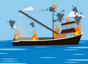 Kapal Ikan Terbakar di Laut Tobelo