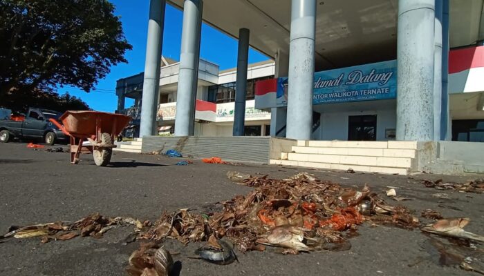 Pedagang Buang Limbah Kotoran Ikan di Kantor Wali Kota