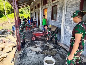 Satgas Yon Arhanud 3/YBY Ikut Bangun Gedung SMP Hingga Pengairan