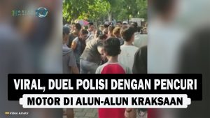 VIDEO : Viral, Duel Polisi dengan Pencuri Motor di Alun-Alun Kraksaan