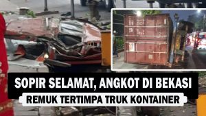 VIDEO : Sopir Selamat, Angkot di Bekasi Remuk Tertimpa Truk Kontainer