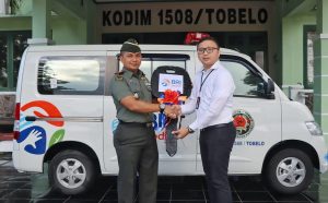 Support Tugas Kodim 1508/Tobelo, BRI Cabang Tobelo Beri Mobil Ambulance
