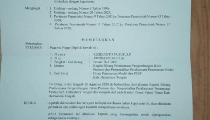 Tragis!!! Pejabat DPTSP Halteng Tanya Penanganan Banjir Berujung Non Job Hingga Dimutasi ke ‘Perbatasan’