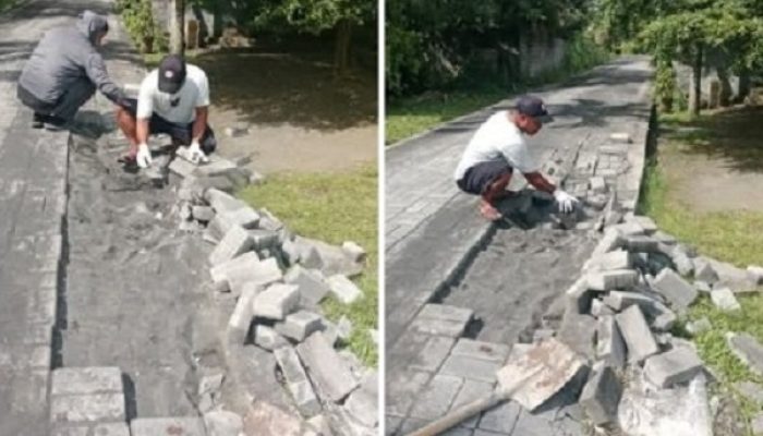 Warga Gura Kecewa Pekerjaan Jalan Setapak, Baru Dikerjakan Sudah Rusak Parah